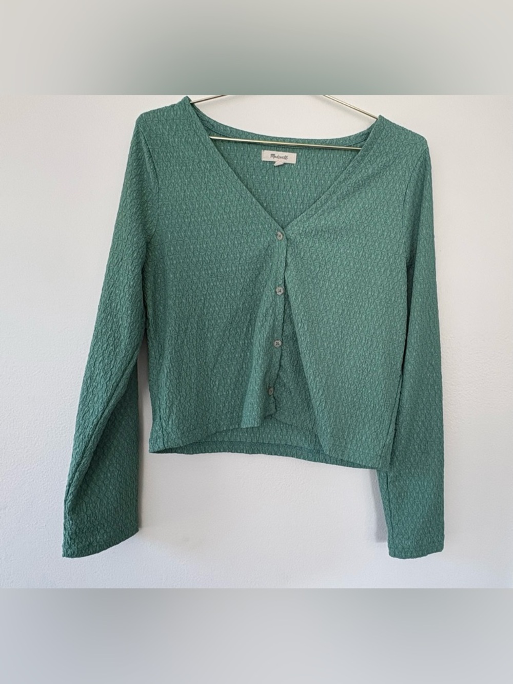 Madewell Textured Button-Front Crop Top in Teal Green